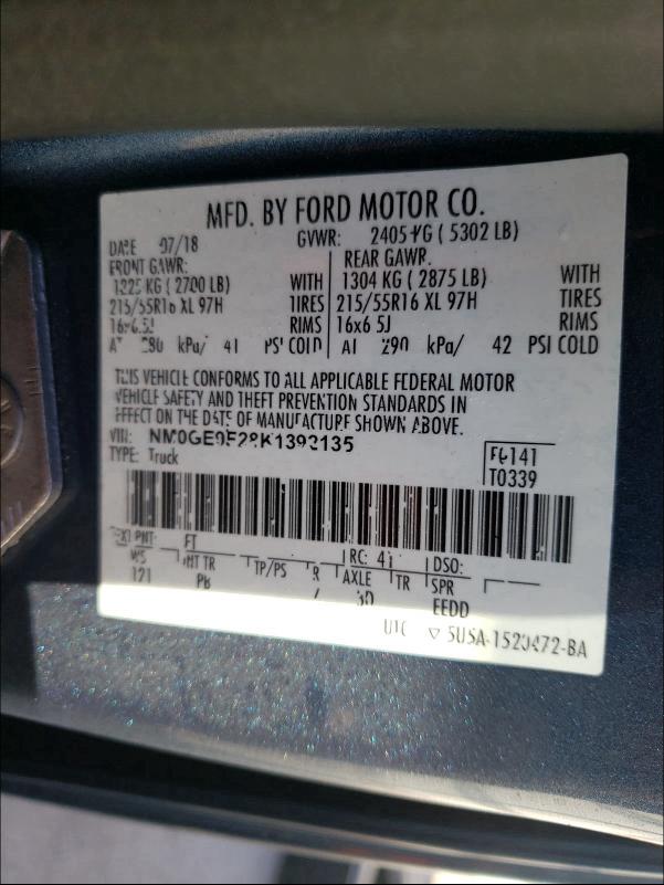 Photo 9 VIN: NM0GE9F28K1392135 - FORD TRANSIT CO 