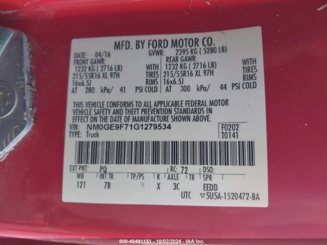 Photo 8 VIN: NM0GE9F71G1279534 - FORD TRANSIT CONNECT 