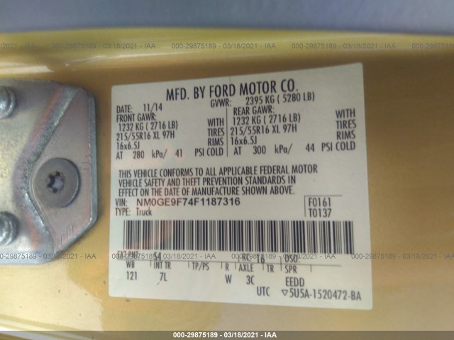 Photo 8 VIN: NM0GE9F74F1187316 - FORD TRANSIT CONNECT WAGON 