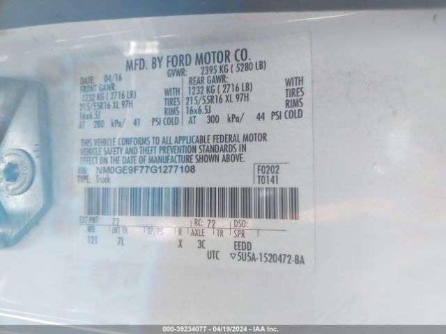 Photo 8 VIN: NM0GE9F77G1277108 - FORD TRANSIT CONNECT 