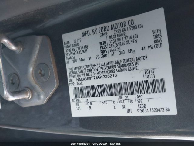 Photo 8 VIN: NM0GE9F78G1236213 - FORD TRANSIT CONNECT 