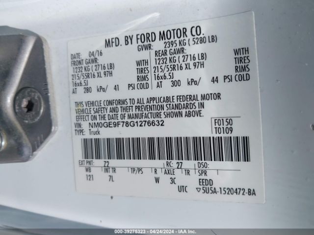 Photo 8 VIN: NM0GE9F78G1276632 - FORD TRANSIT CONNECT 