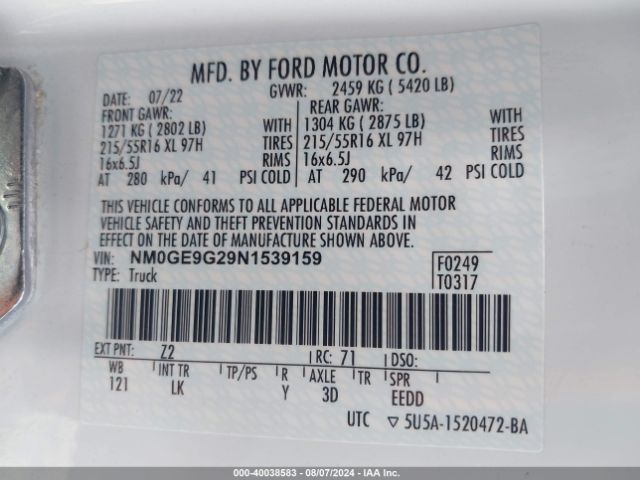 Photo 8 VIN: NM0GE9G29N1539159 - FORD TRANSIT CONNECT 