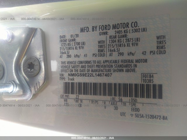 Photo 8 VIN: NM0GS9E22L1467407 - FORD TRANSIT CONNECT WAGON 