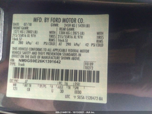 Photo 8 VIN: NM0GS9E26K1391642 - FORD TRANSIT CONNECT WAGON 