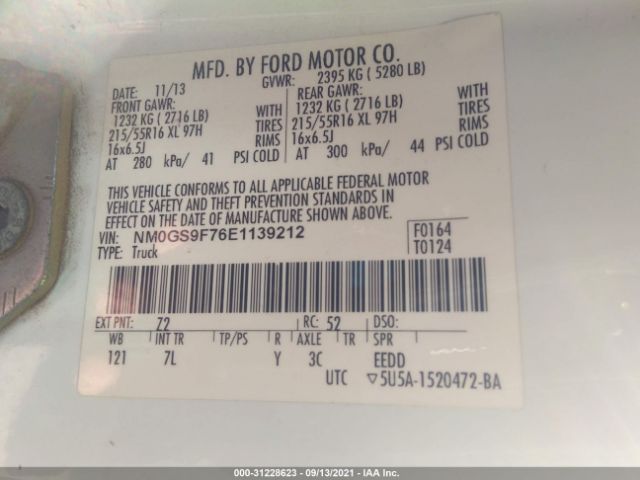 Photo 8 VIN: NM0GS9F76E1139212 - FORD TRANSIT CONNECT WAGON 