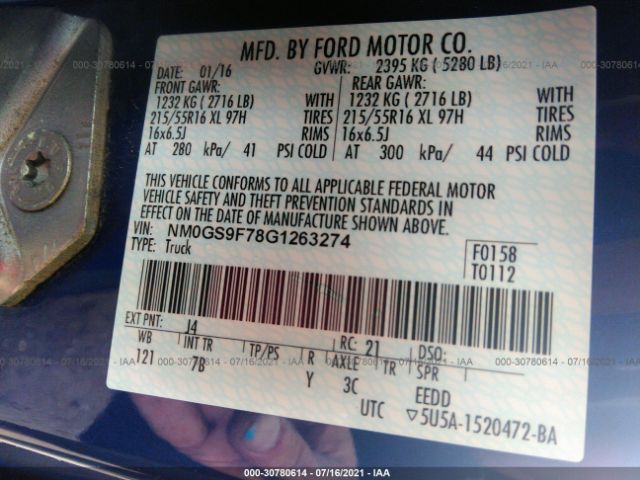 Photo 8 VIN: NM0GS9F78G1263274 - FORD TRANSIT CONNECT WAGON 