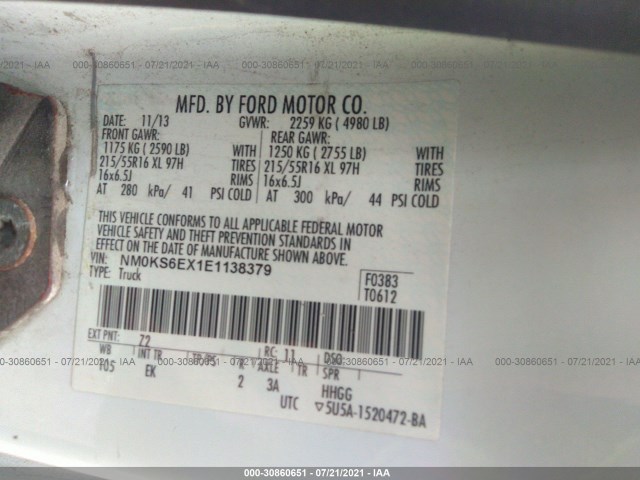 Photo 8 VIN: NM0KS6EX1E1138379 - FORD TRANSIT CONNECT 