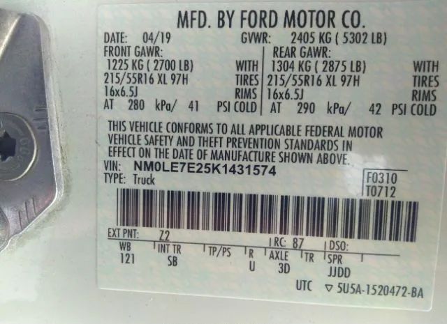 Photo 8 VIN: NM0LE7E25K1431574 - FORD TRANSIT CONNECT VAN 