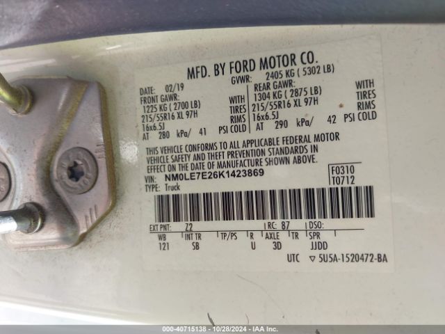 Photo 8 VIN: NM0LE7E26K1423869 - FORD TRANSIT CONNECT 