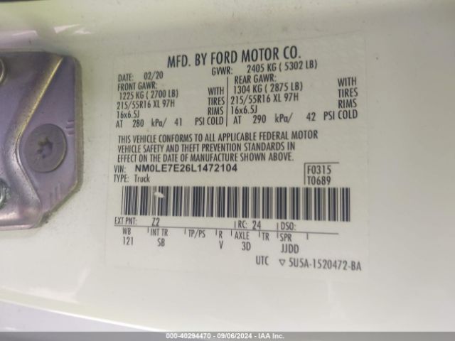 Photo 8 VIN: NM0LE7E26L1472104 - FORD TRANSIT CONNECT 