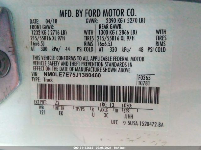 Photo 8 VIN: NM0LE7E75J1380460 - FORD TRANSIT CONNECT VAN 