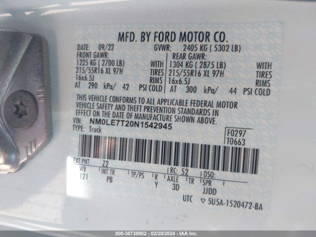 Photo 8 VIN: NM0LE7T20N1542945 - FORD TRANSIT CONNECT VAN 