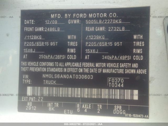 Photo 8 VIN: NM0LS6AN0AT030603 - FORD TRANSIT CONNECT 