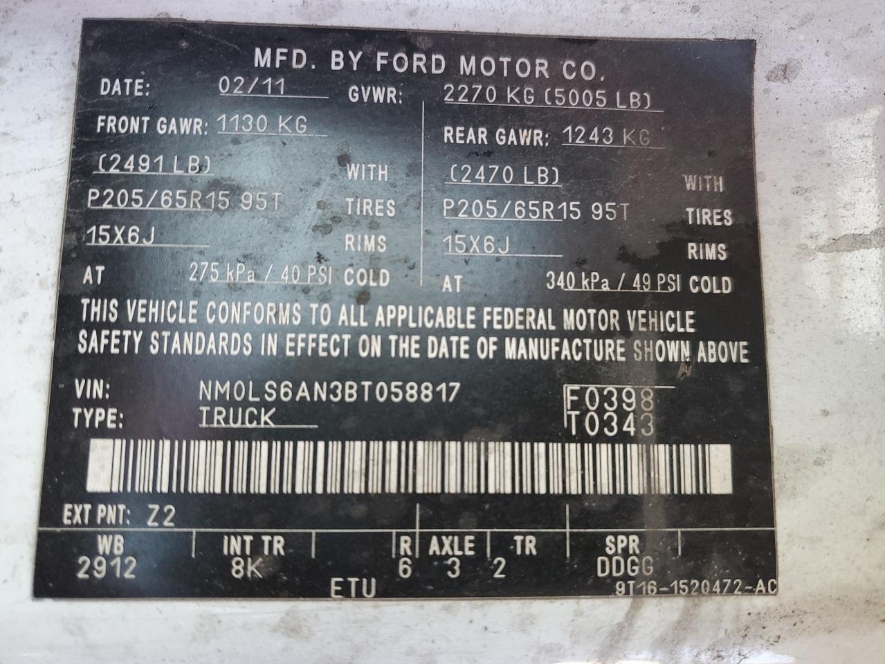 Photo 12 VIN: NM0LS6AN3BT058817 - FORD TRANSIT 