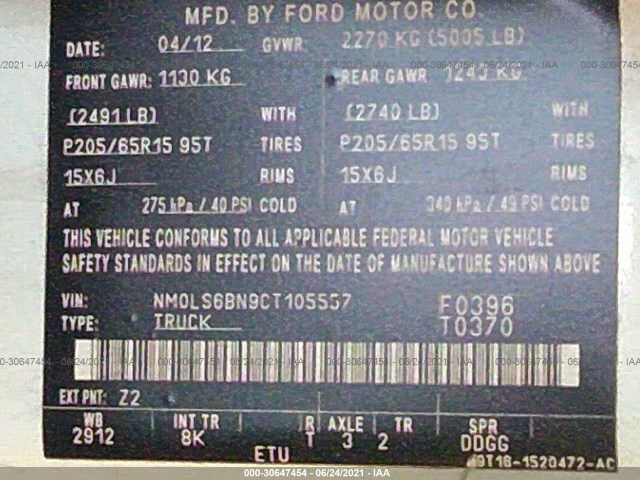 Photo 8 VIN: NM0LS6BN9CT105557 - FORD TRANSIT CONNECT 