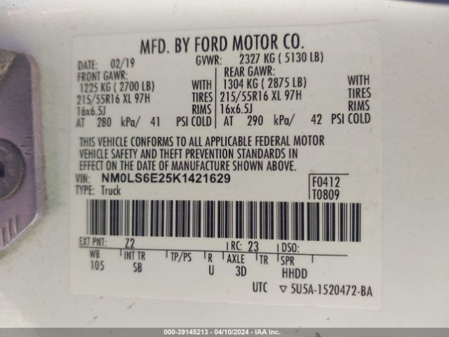 Photo 8 VIN: NM0LS6E25K1421629 - FORD TRANSIT CONNECT 