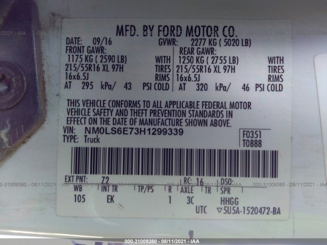 Photo 8 VIN: NM0LS6E73H1299339 - FORD TRANSIT CONNECT VAN 