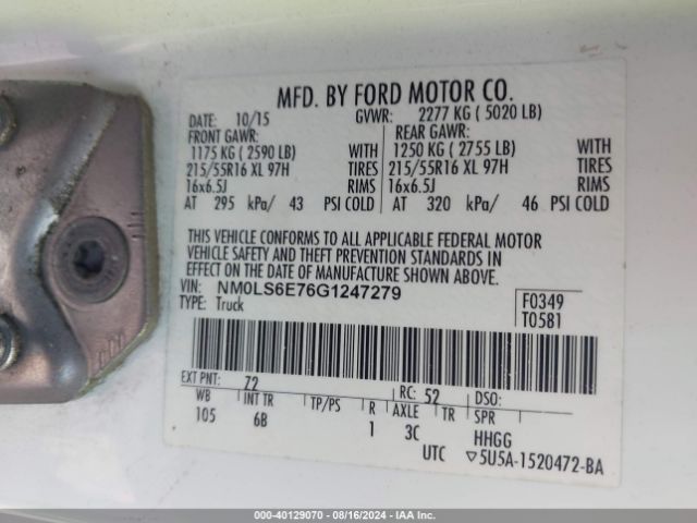 Photo 8 VIN: NM0LS6E76G1247279 - FORD TRANSIT CONNECT 