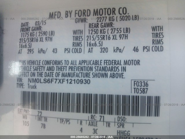 Photo 8 VIN: NM0LS6F7XF1210930 - FORD TRANSIT CONNECT 