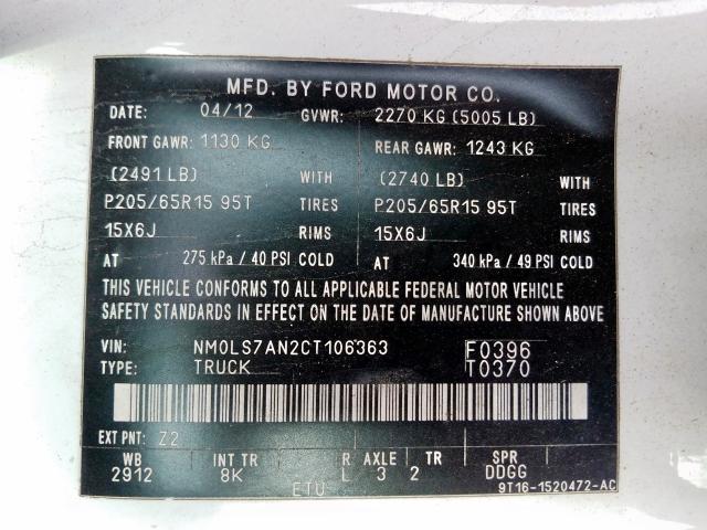 Photo 9 VIN: NM0LS7AN2CT106363 - FORD TRANSIT CO 