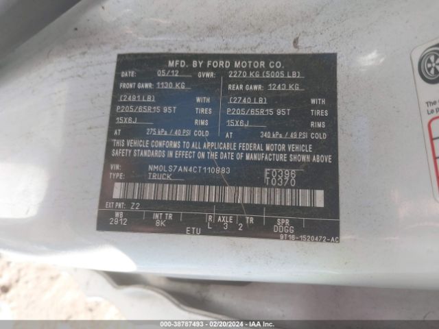 Photo 8 VIN: NM0LS7AN4CT110883 - FORD TRANSIT CONNECT 