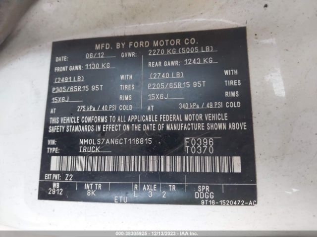 Photo 8 VIN: NM0LS7AN6CT116815 - FORD TRANSIT CONNECT 