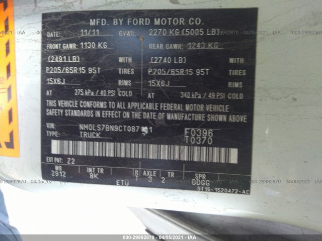 Photo 8 VIN: NM0LS7BN9CT087101 - FORD TRANSIT CONNECT 