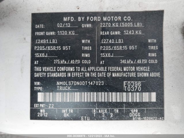 Photo 8 VIN: NM0LS7DN0DT147023 - FORD TRANSIT CONNECT 