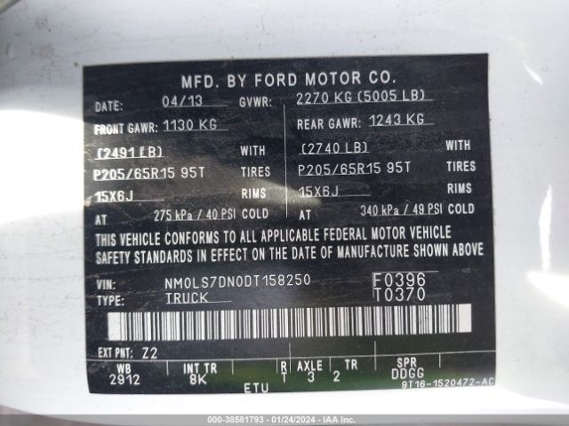 Photo 8 VIN: NM0LS7DN0DT158250 - FORD TRANSIT CONNECT 