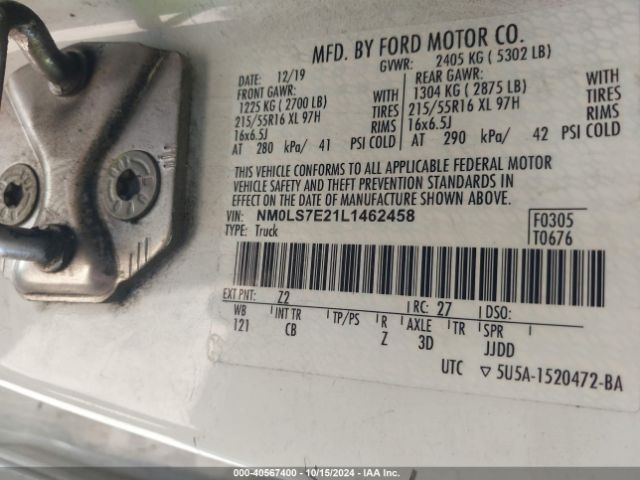 Photo 8 VIN: NM0LS7E21L1462458 - FORD TRANSIT CONNECT 