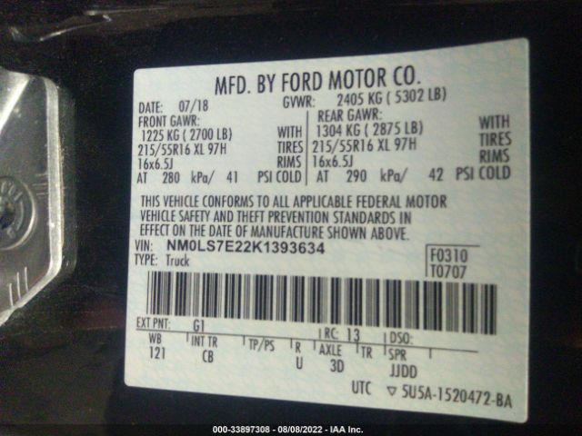 Photo 8 VIN: NM0LS7E22K1393634 - FORD TRANSIT CONNECT VAN 