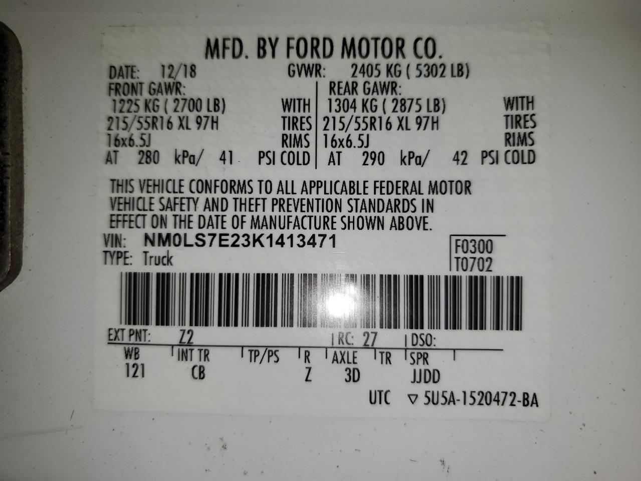 Photo 11 VIN: NM0LS7E23K1413471 - FORD TRANSIT 