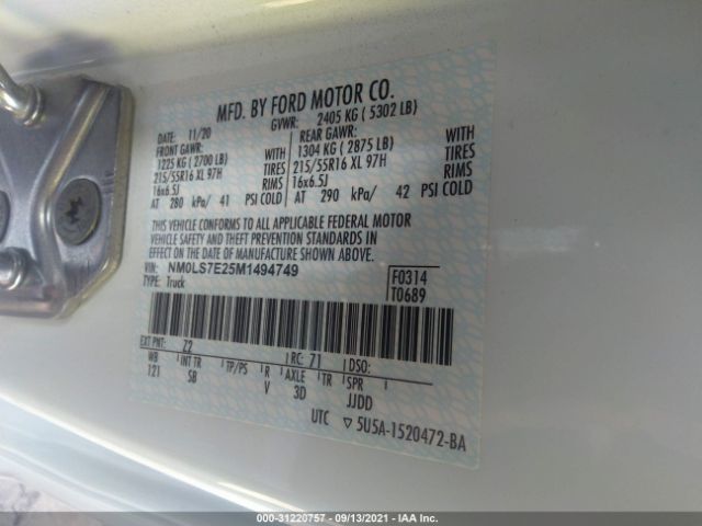 Photo 8 VIN: NM0LS7E25M1494749 - FORD TRANSIT CONNECT VAN 