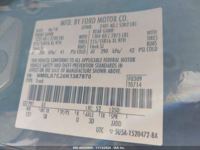 Photo 8 VIN: NM0LS7E26K1387870 - FORD TRANSIT CONNECT 