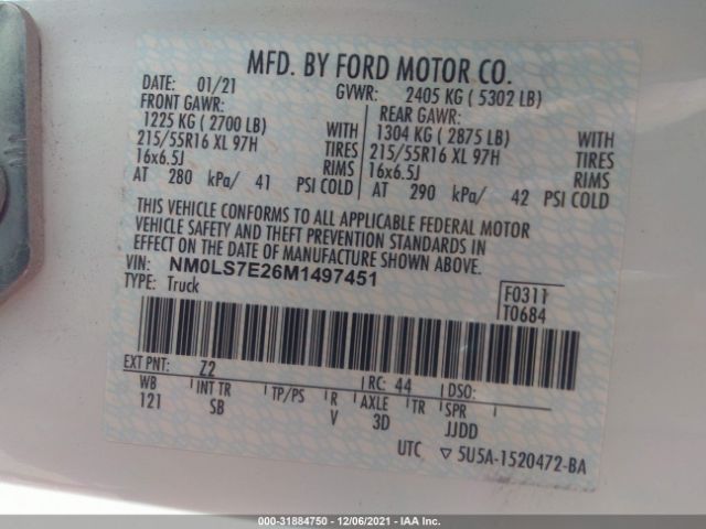 Photo 8 VIN: NM0LS7E26M1497451 - FORD TRANSIT CONNECT VAN 