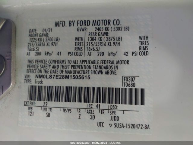 Photo 8 VIN: NM0LS7E28M1505615 - FORD TRANSIT CONNECT 