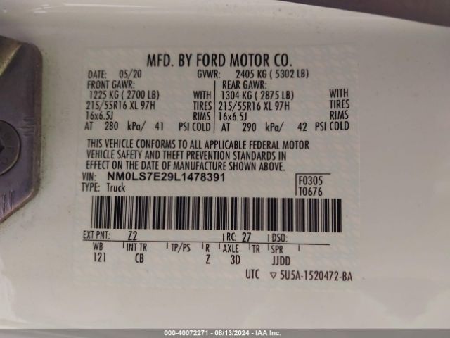 Photo 8 VIN: NM0LS7E29L1478391 - FORD TRANSIT CONNECT 