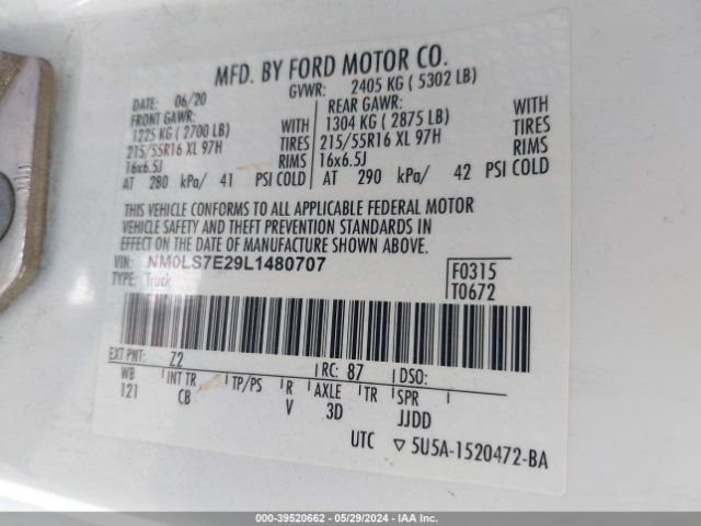 Photo 8 VIN: NM0LS7E29L1480707 - FORD TRANSIT CONNECT 