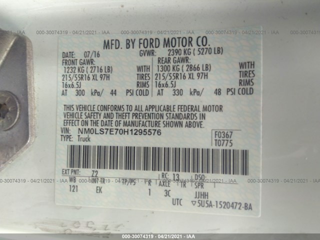 Photo 8 VIN: NM0LS7E70H1295576 - FORD TRANSIT CONNECT VAN 