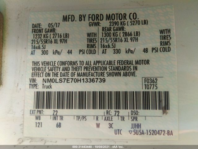 Photo 8 VIN: NM0LS7E70H1336739 - FORD TRANSIT CONNECT VAN 