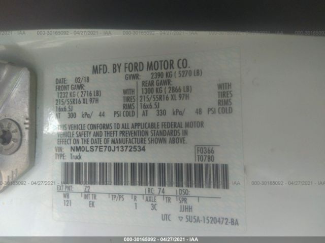 Photo 8 VIN: NM0LS7E70J1372534 - FORD TRANSIT CONNECT VAN 