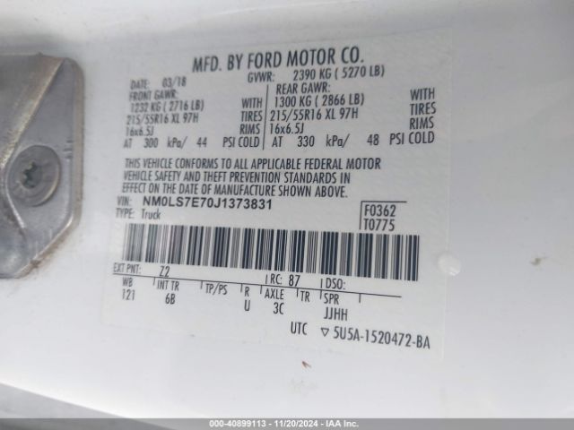 Photo 8 VIN: NM0LS7E70J1373831 - FORD TRANSIT CONNECT 