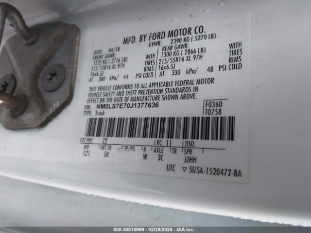 Photo 8 VIN: NM0LS7E70J1377636 - FORD TRANSIT CONNECT 