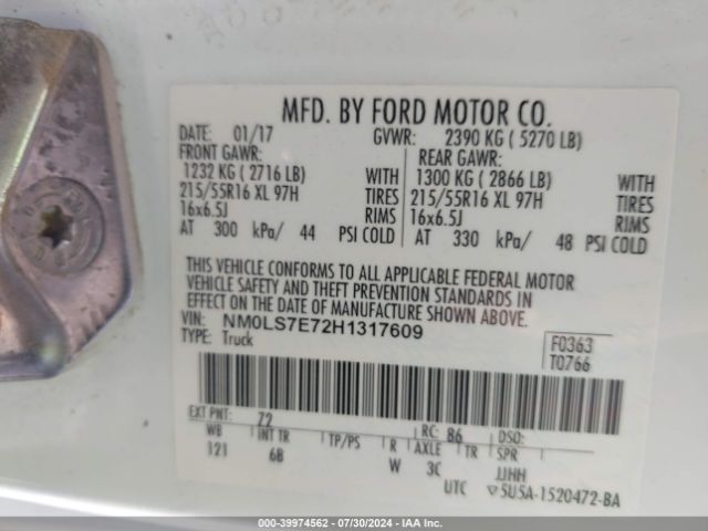 Photo 8 VIN: NM0LS7E72H1317609 - FORD TRANSIT CONNECT 