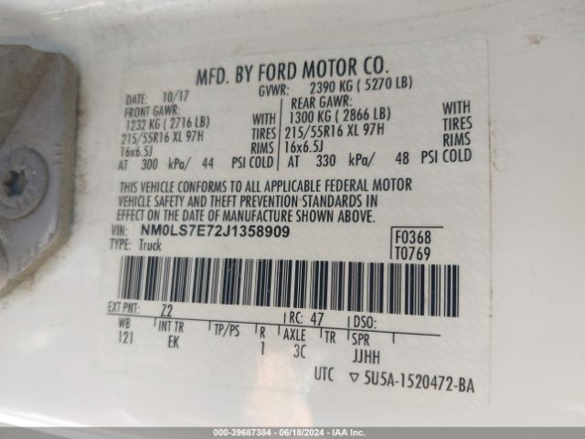 Photo 8 VIN: NM0LS7E72J1358909 - FORD TRANSIT CONNECT 