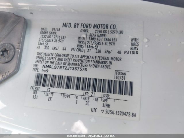 Photo 8 VIN: NM0LS7E72J1367576 - FORD TRANSIT CONNECT 