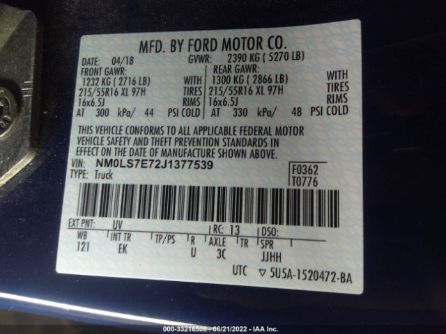 Photo 8 VIN: NM0LS7E72J1377539 - FORD TRANSIT CONNECT VAN 