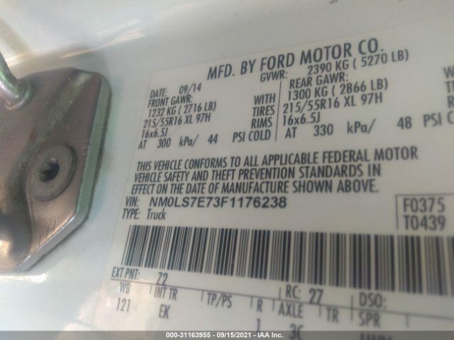 Photo 8 VIN: NM0LS7E73F1176238 - FORD TRANSIT CONNECT 