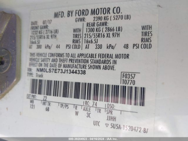 Photo 8 VIN: NM0LS7E73J1344338 - FORD TRANSIT CONNECT VAN 